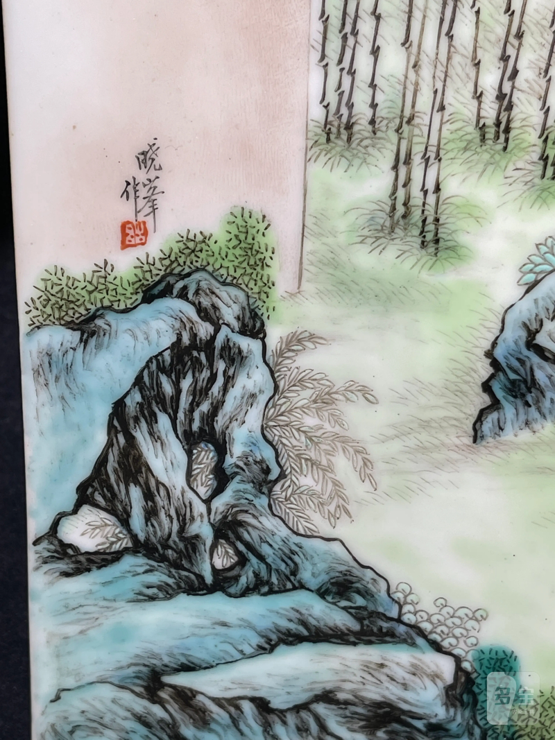 民国 熊晓峰画粉彩红楼梦纹瓷板一对 - 图13